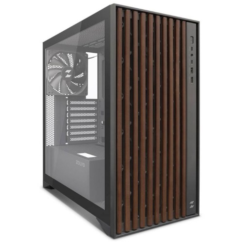 Caixa ATX Zolyd Dynaria com Vidro Temperado e Painel de Madeira Preto