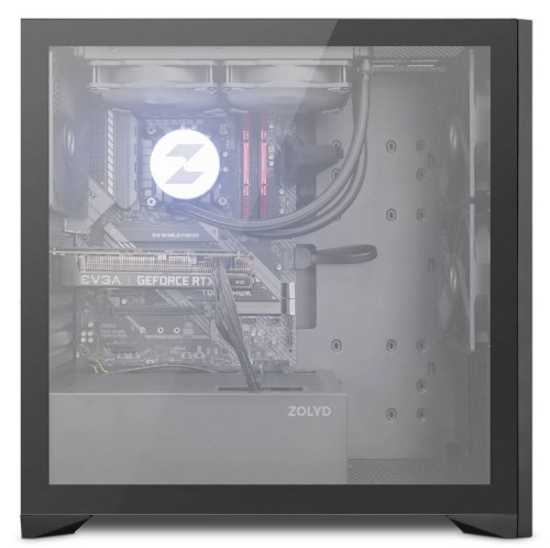 Caixa ATX Zolyd Dynaria com Vidro Temperado e Painel de Madeira Preto