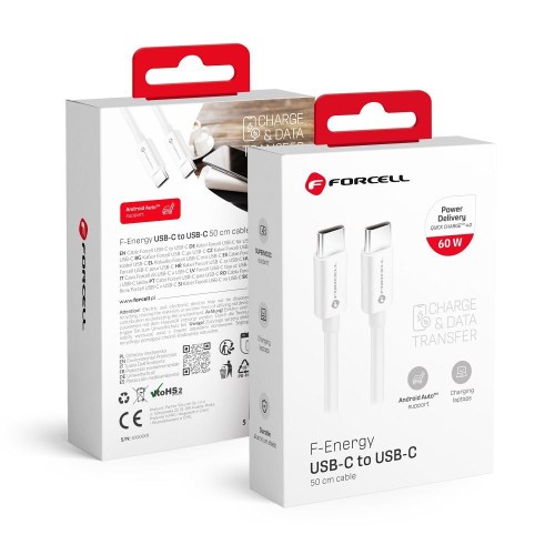 CABO FORCELL F-ENERGY C338 Tipo C para Tipo C PD QC4.0 3A 60W 0,5 m branco